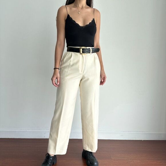 Vintage high waist 100% wool cream trousers
